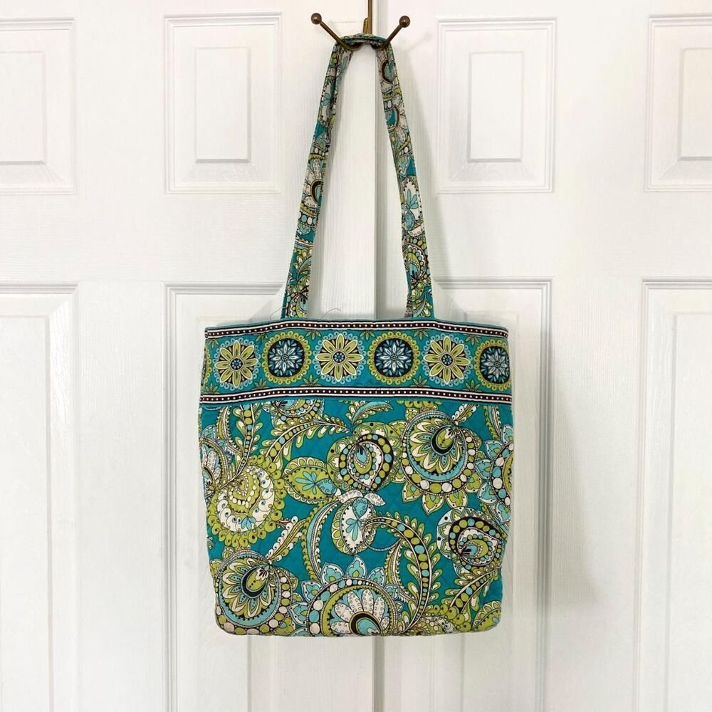 Vera Bradley retired pattern Peacock quilted cotton tote bag Green Blue Teal